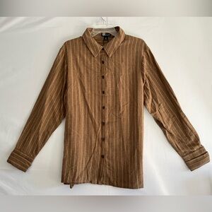PrettyLittleThing Brown Flannel Lightweight Striped Oversized Shirt